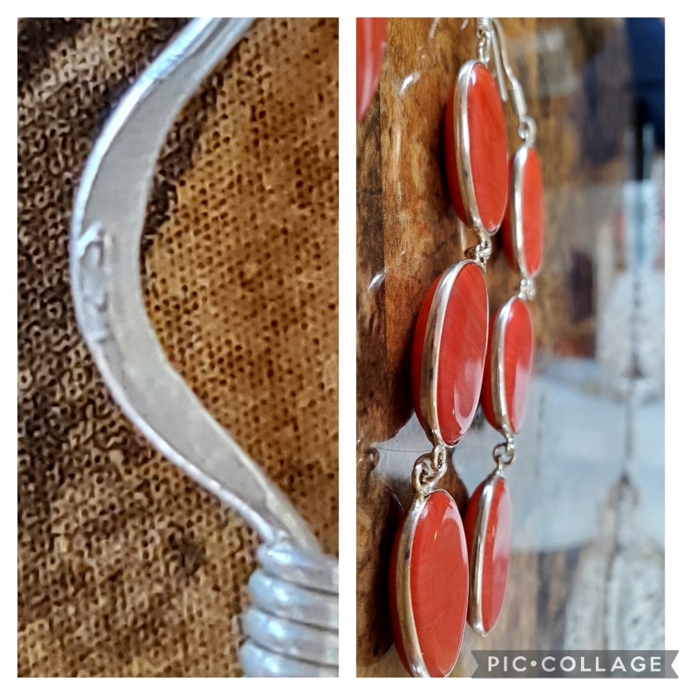 Genuine Solid Red Agate Drop Earrings 4" Long - image 4